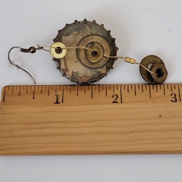 Mixed Metal Upcycled Hand Crafted Sol Cerveza Beer Bottle Cap Pierced Earrings - Picture 16 of 16